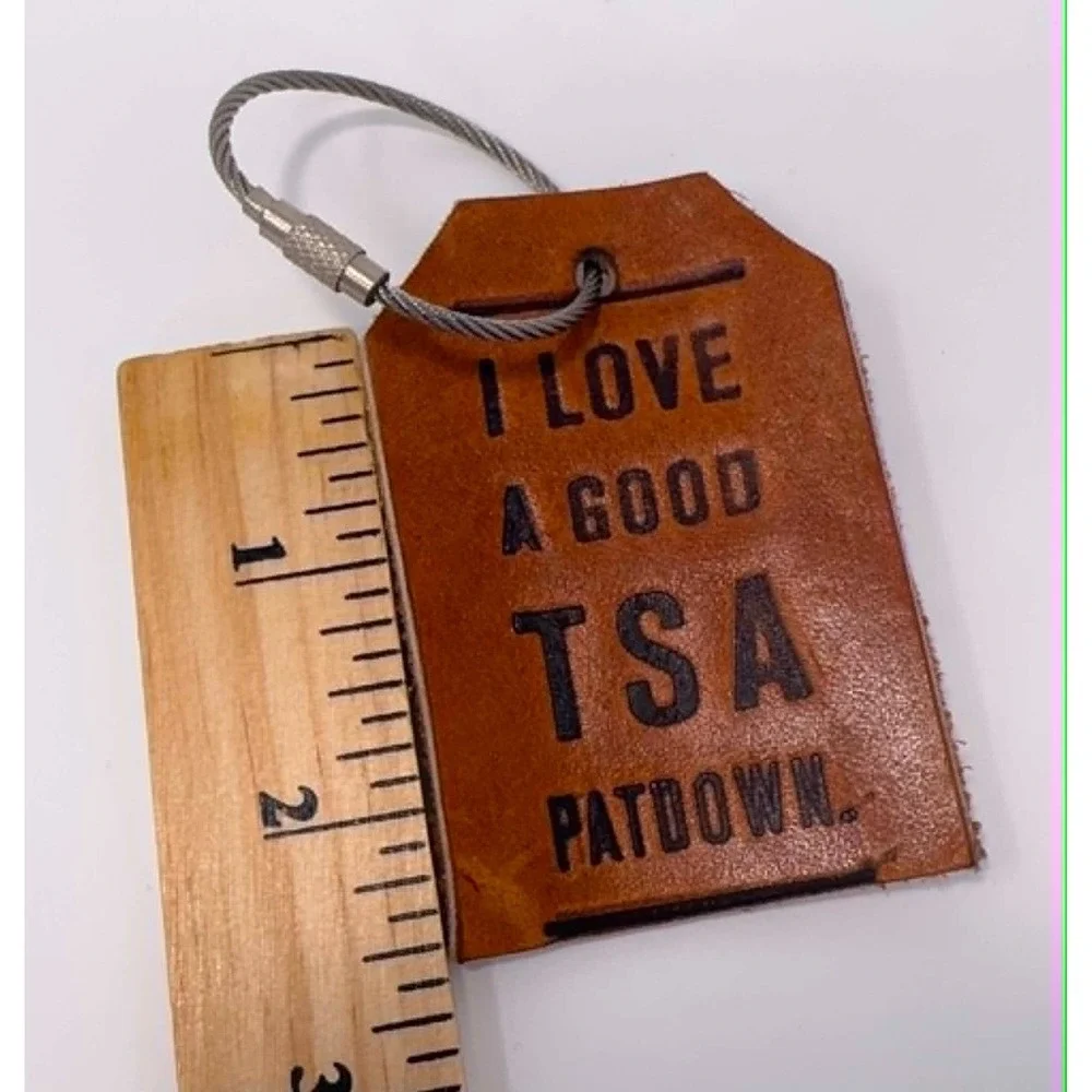 Vintage Leather Luggage Tag Funny Travel Bag Tag Keychain TSA Patdown Gag Gift